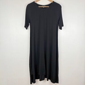 EILEEN FISHER Women Viscose Jersey Knit Half Sleeve Asymmetric Dress Small Black
